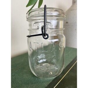 Atlas E-Z Seal Canning Jar w/ Original Glass Lid & Wire Bail Half Pint Clear Vtg